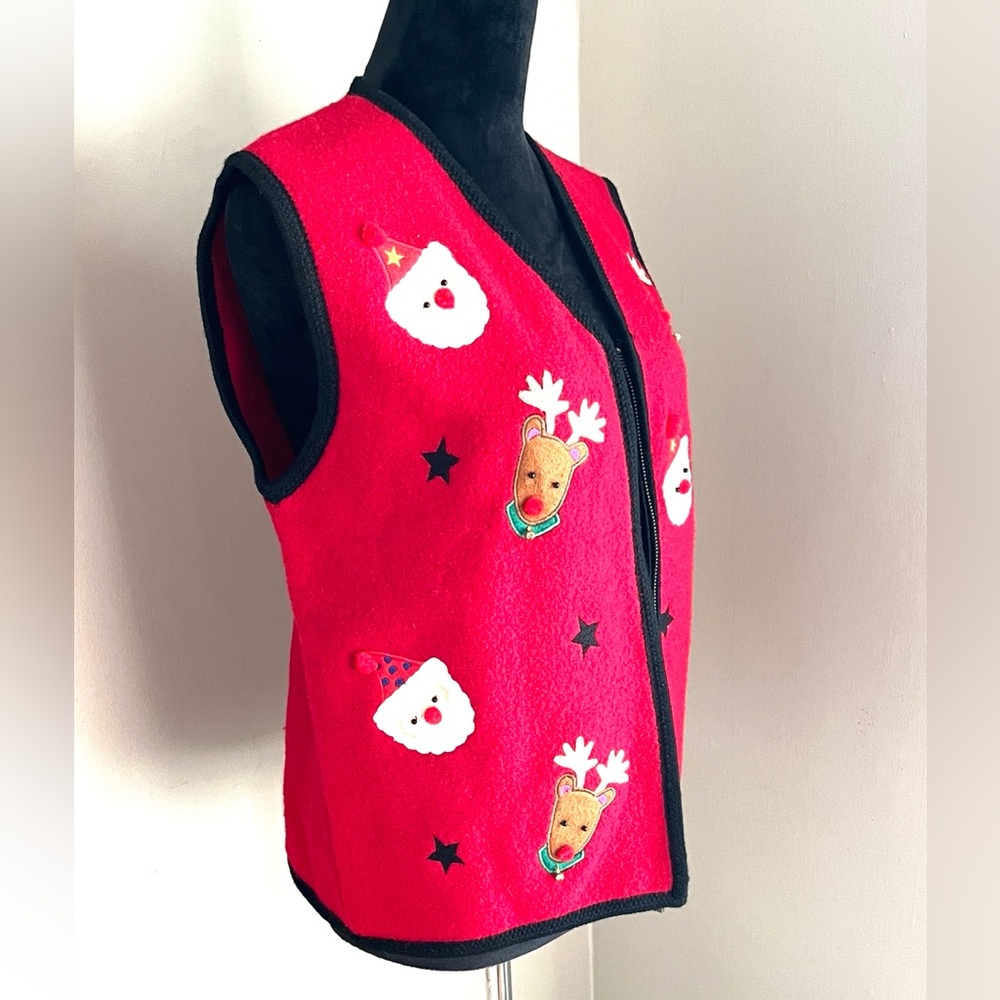 Lisa International Red Festive 100% Boiled Wool Vest